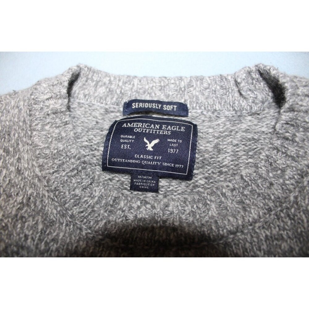 American Eagle Mens Grey Black Seriously Soft Fair Isle Wool Blend Sweater M - Picture 7 of 7